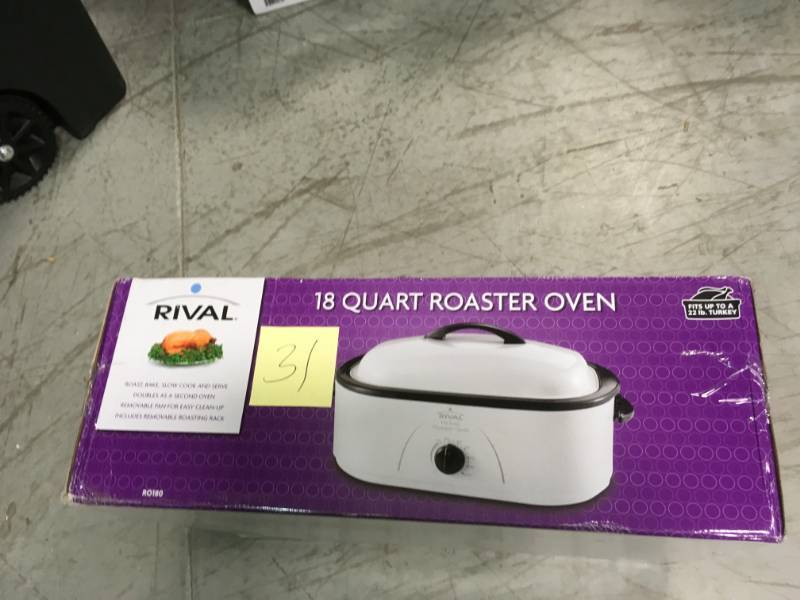 lot 31 image: Rival Roasters 18 qt. Roaster Oven in White RO180 open box not used