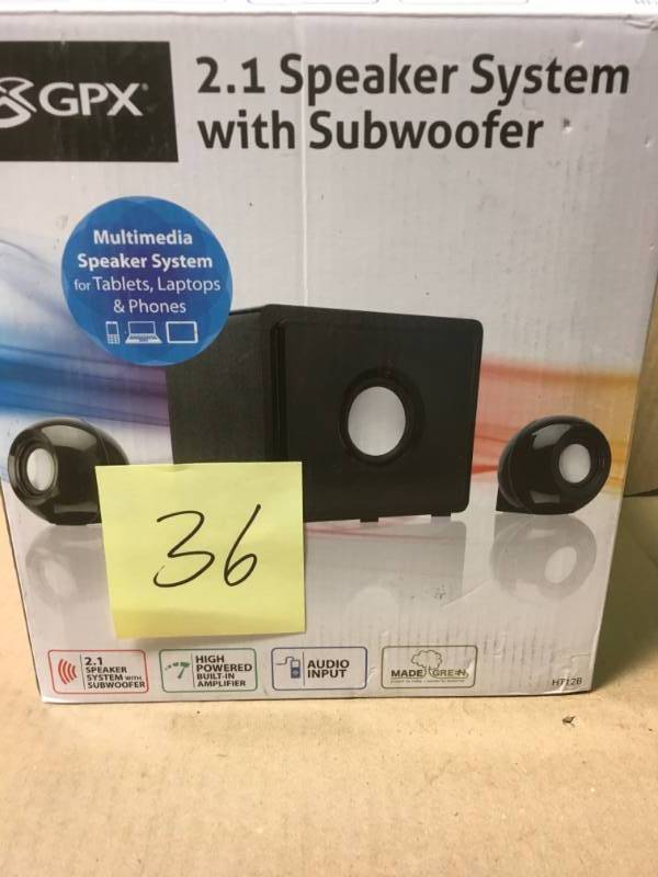 lot 36 image: GPX 2.1 Channel Home Theater Speaker System not used