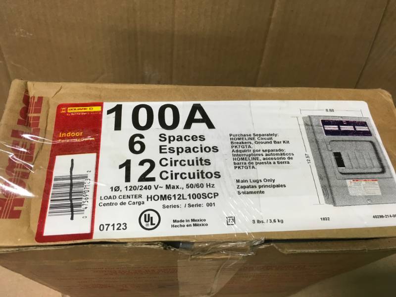 lot 45 image: Square D Homeline Main Lug Panel - HOM612L100S not used