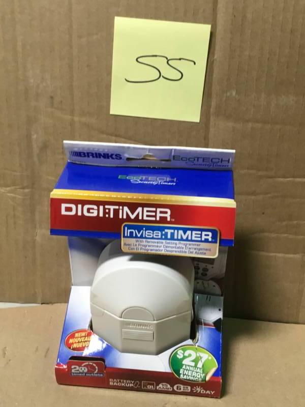 lot 55 image: Brinks Indoor Digital 7 Day, 6 Event Timer with 2 Outlets and Removable Screen open box in like new condition