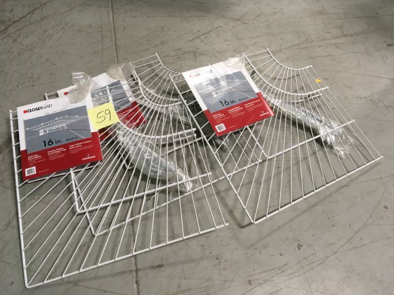 lot 59 image: ClosetMaid Ventilated Wire Corner Shelf for 16 in. Shelf and Rod Shelving not used