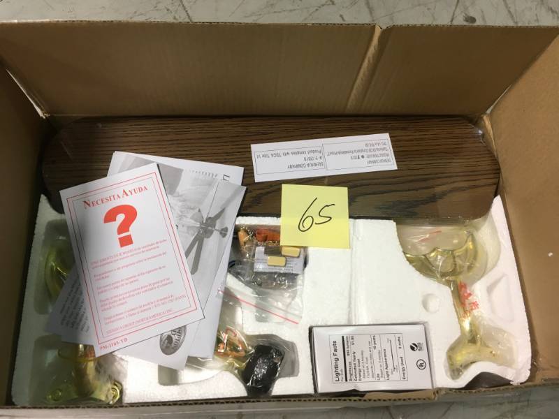 lot 65 image: Hampton Bay Landmark Plus 52 in. Polished Brass Ceiling Fan open box in like new condition