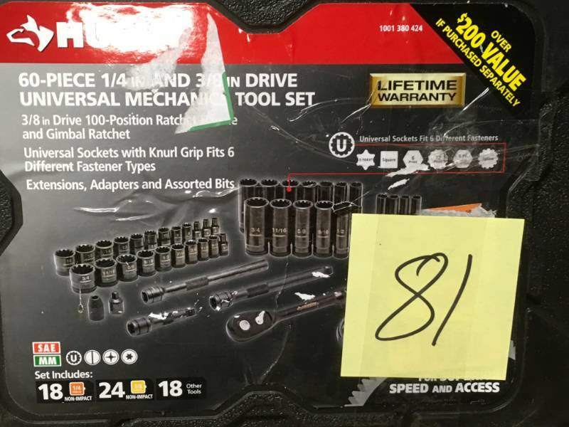 lot 81 image: Husky 38 in. Drive 100-Position Universal SAE and Metric Mechanics Tool Set (60-Piece) MISSING 5 PCS