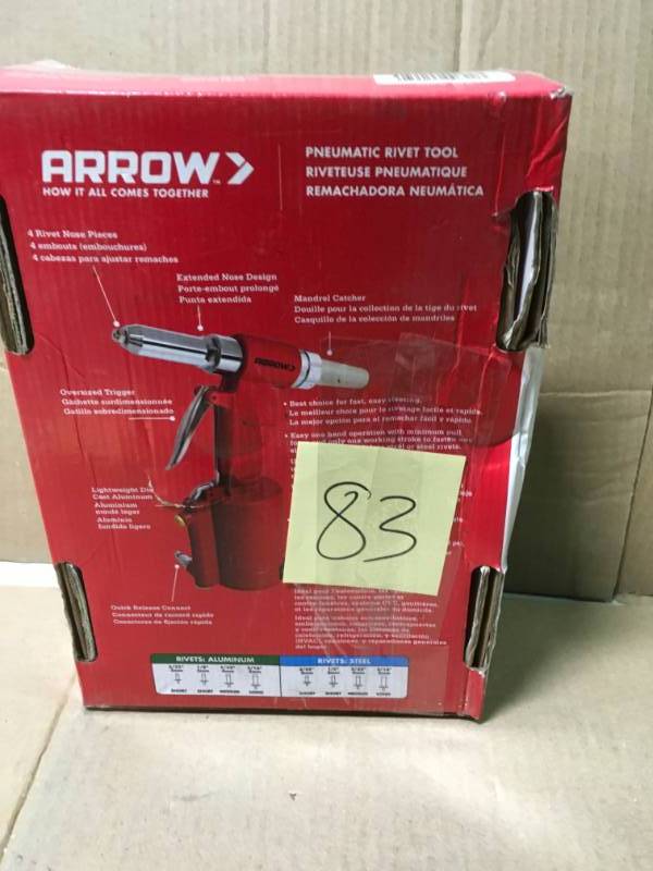 lot 83 image: Arrow Fastener Pneumatic Rivet Tool open box in like new condition
