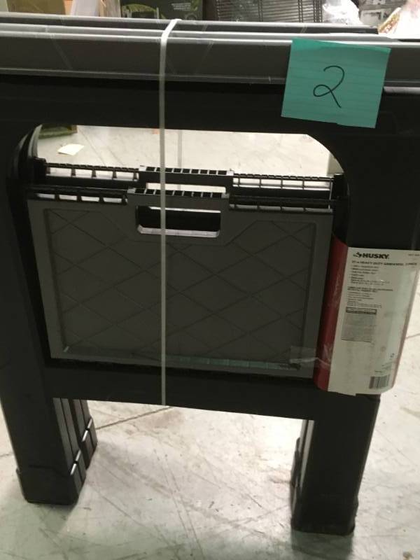 lot 2 image: Husky Heavy Duty 27.3 in. Folding Sawhorse (2-Pack) SEE PICS BROKEN ends