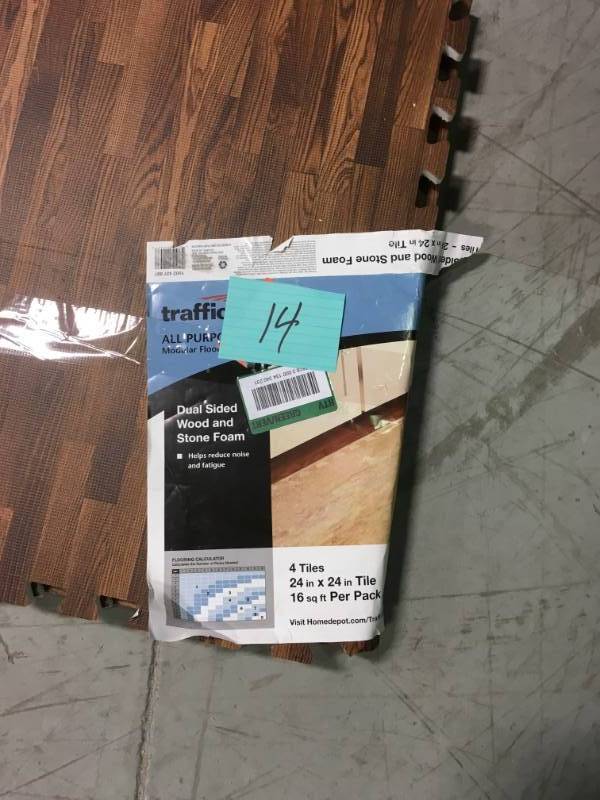 lot 14 image: TrafficMASTER BrownTravertine 24 in. x 24 in. x 0.47 in. Wood All Purpose Flooring (4-Pack) open box in new condition