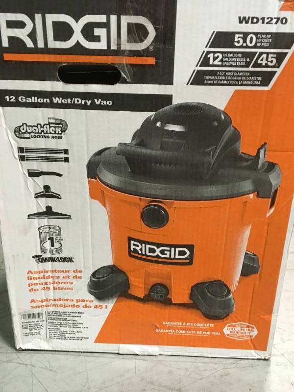 lot 24 image: RIDGID 12 Gal. 5.0-Peak HP WetDry Vacuum in good condition