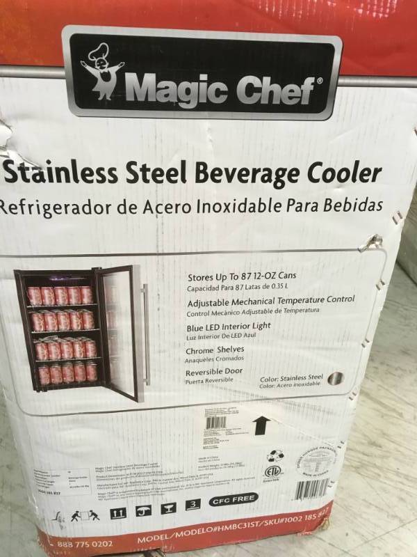 lot 33 image: Magic Chef 3.1 cu. ft. 87 (12 oz.) Can Cooler in Stainless Steel open box in new condition
