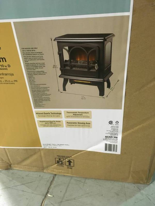 lot 36 image: Hampton Bay Kingham 1,000 sq. ft. Panoramic Infrared Electric Stove in Black with Electronic Thermostat open box in new condition