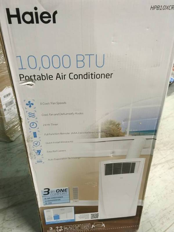 lot 47 image: Haier 10,000 BTU Portable Air Conditioner with Dehumidifier open box in new condition