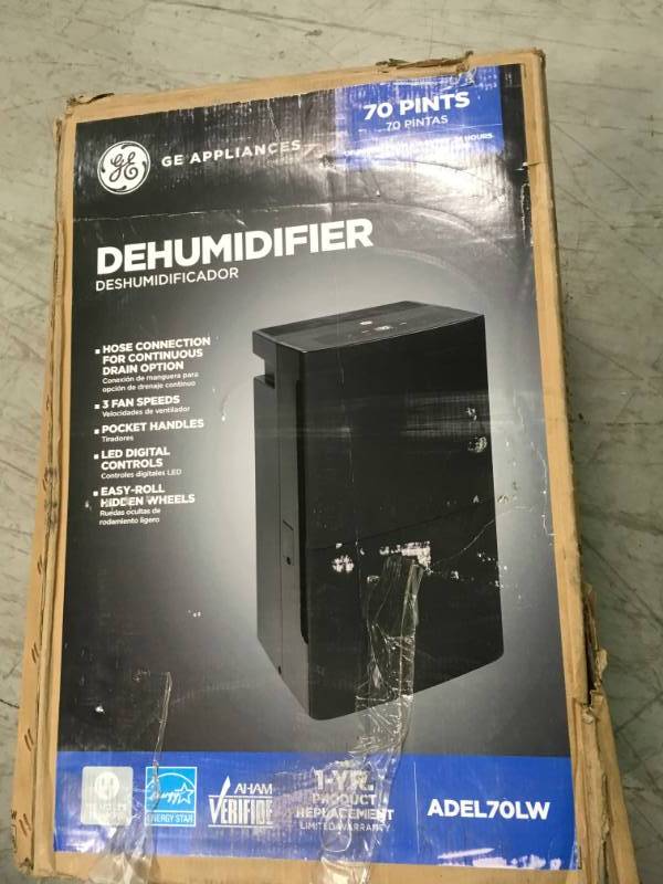 lot 52 image: GE 70 pt. Dehumidifier, ENERGY STAR open box in new condition
