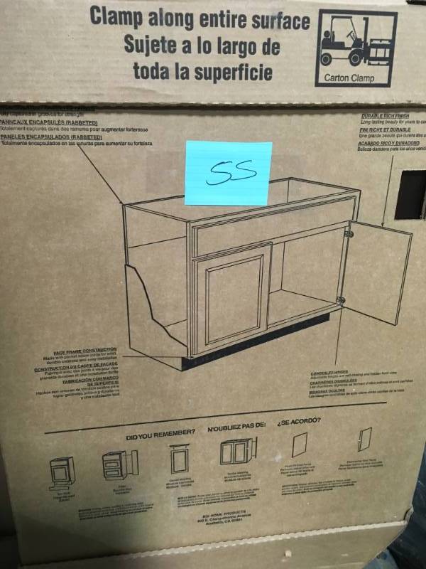 lot 55 image: Hampton Bay Hampton Assembled 30x34.5x24 in. Sink Base Kitchen Cabinet in Satin White not used