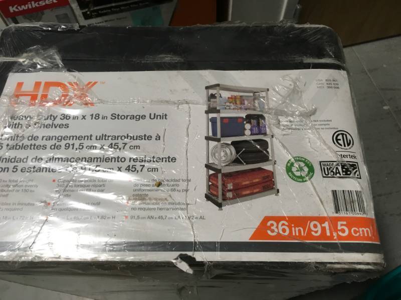lot 65 image: HDX 36 in. W x 72 in. H x 18 in. D 5-Shelf Plastic Ventilated Storage Unit open box in new condition