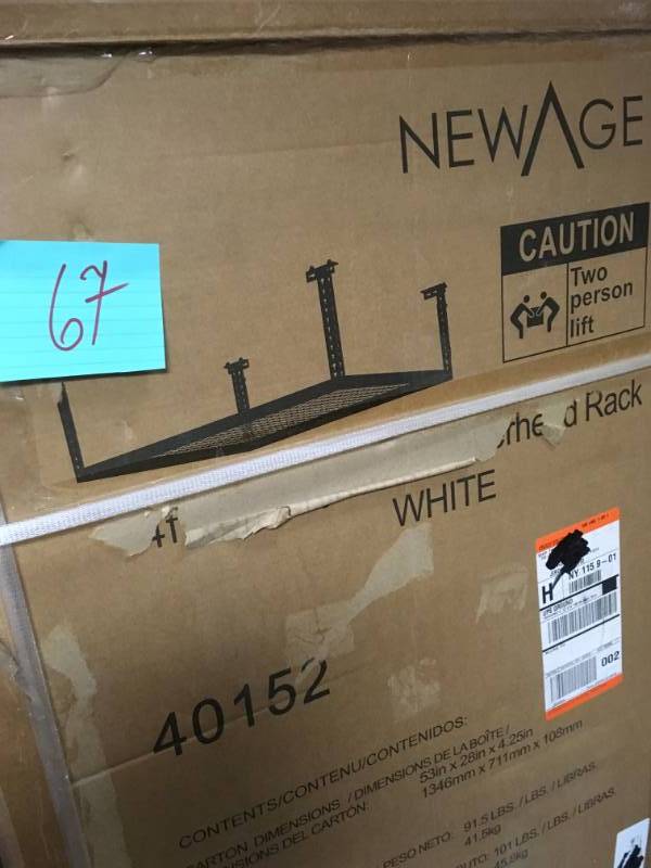 lot 67 image: NewAge Products Performance 96 in. L x 48 in. W x 42 in. H Adjustable VersaRac Ceiling Storage Rack in White new