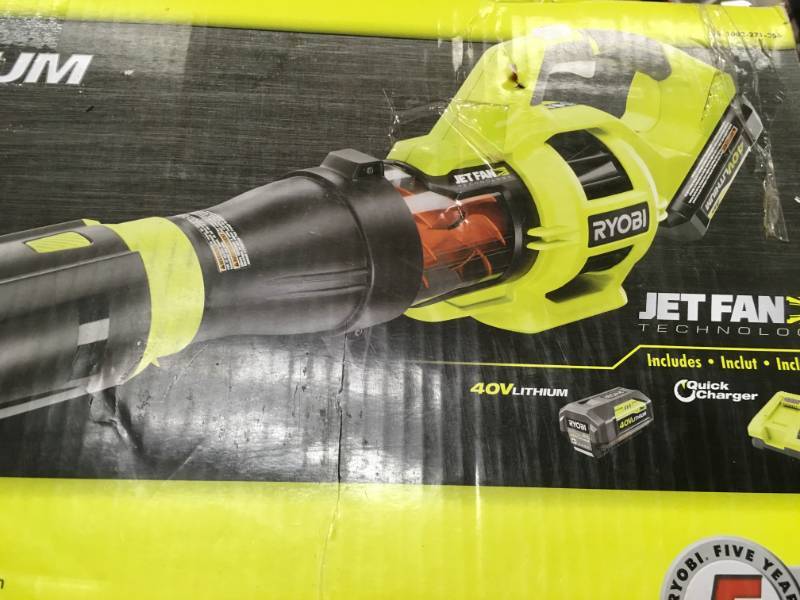 lot 69 image: Ryobi 110 MPH 480 CFM Variable-Speed 40-Volt Lithium-Ion Cordless Jet Fan Leaf Blower - 3.0 Ah Battery and Charger Included open box in new condition