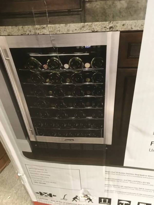 lot 72 image: Magic Chef 23.4 in. W 50-Bottle Wine Cooler in Stainless Steel in very good condition