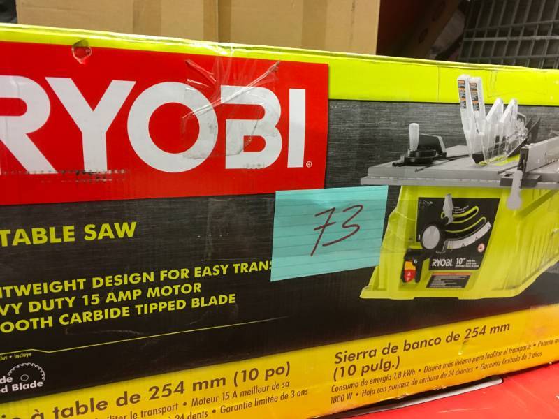 lot 73 image: Ryobi 10 in. 15 Amp Table Saw open box in new condition