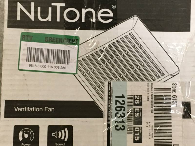 lot 79 image: NuTone 50 CFM WallCeiling Mount Bathroom Exhaust Fan open box in new condition