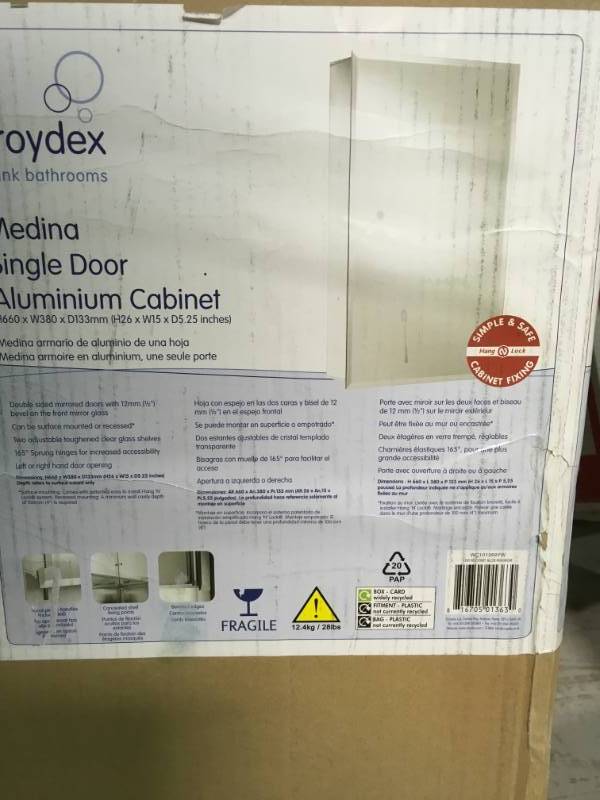 lot 83 image: Croydex 26 in. H Bathroom Medicine Cabinet with Easy Hang System open box in new condition