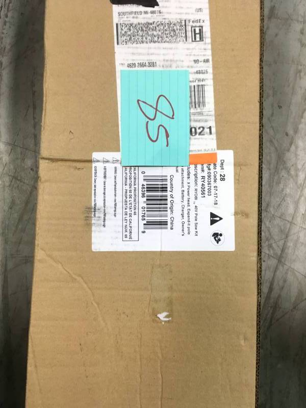 lot 85 image: Ryobi 10 in. 40-Volt Lithium-Ion Cordless Pole Saw - 2.6 Ah Battery and Charger Included open box in new condition