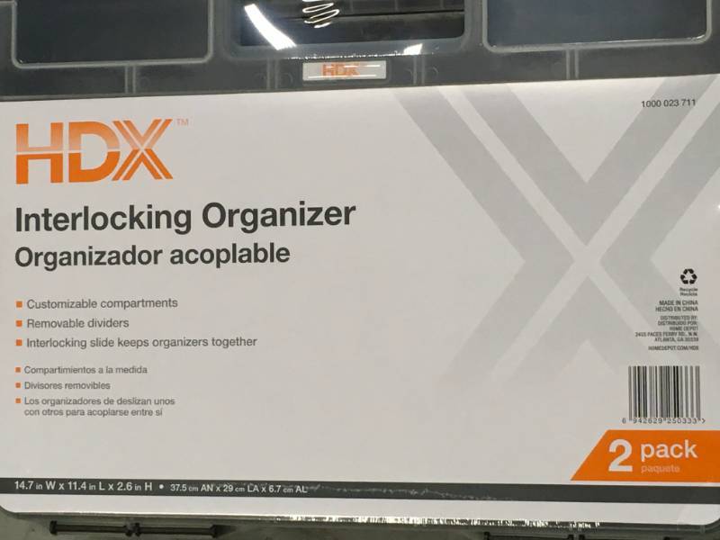 lot 87 image: HDX 15-Compartment Interlocking Small Parts Organizer in Black 320034 open box in new condition