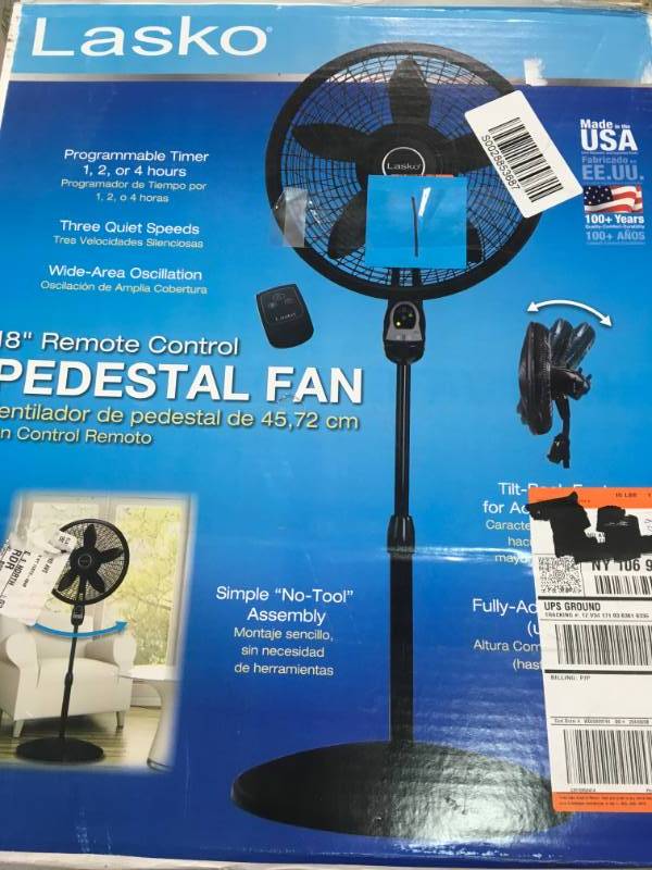 lot 1 image: Lasko 18 in. Cyclone Pedestal Fan in Black  open box in new condition