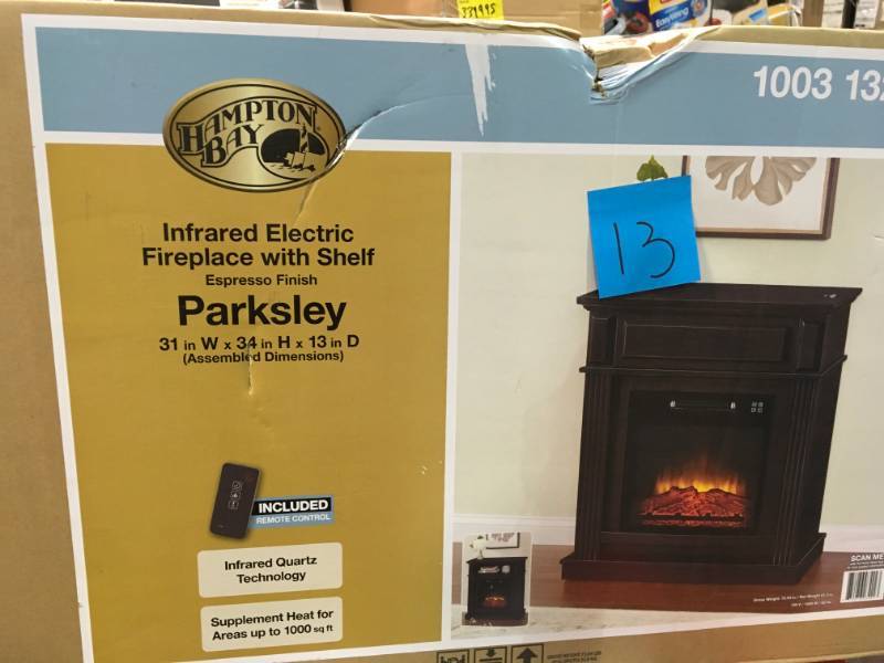 lot 13 image: Hampton Bay 31 in. Freestanding Compact Infrared Electric Fireplace open box in new condition