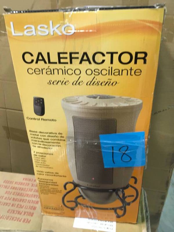lot 18 image: Lasko Designer Series 1500-Watt Oscillating Ceramic Electric Portable Heater with Remote Control open box in new condition