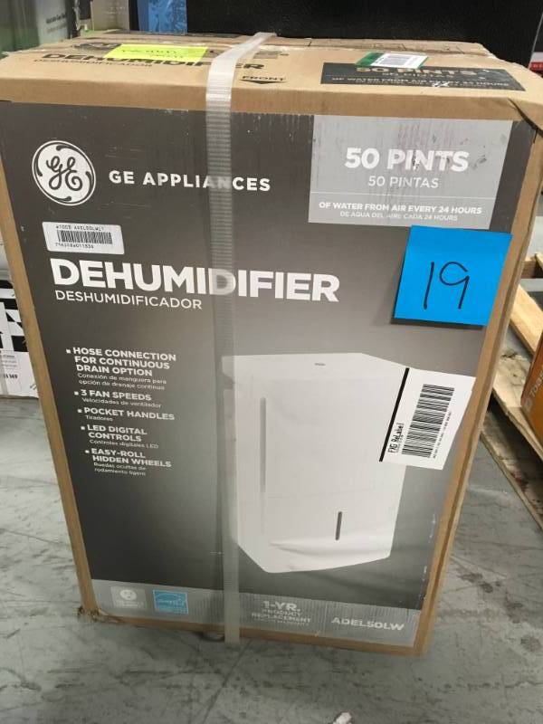 lot 19 image: GE 50 pt. Dehumidifier, ENERGY STAR open box in new condition