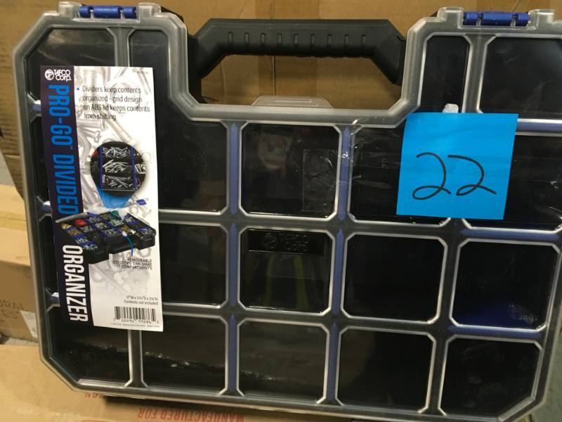 lot 22 image: TAFCO Product 17-Compartment PRO-GO Divided Small Parts Organizer, Blue open box in new condition