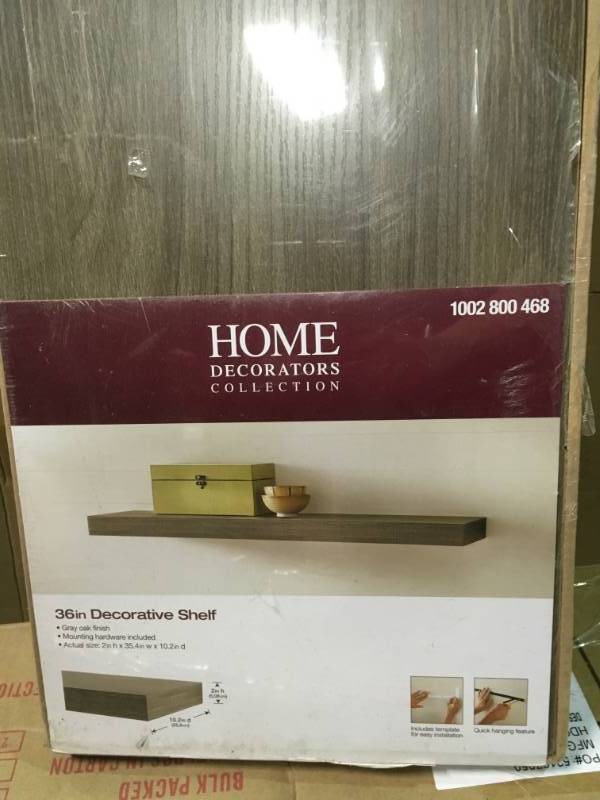 lot 23 image: Home Decorators Collection 35.4 in. W x 10.2 in. D x 2 in. H Driftwood Gray Oak Floating Shelf open box in new condition