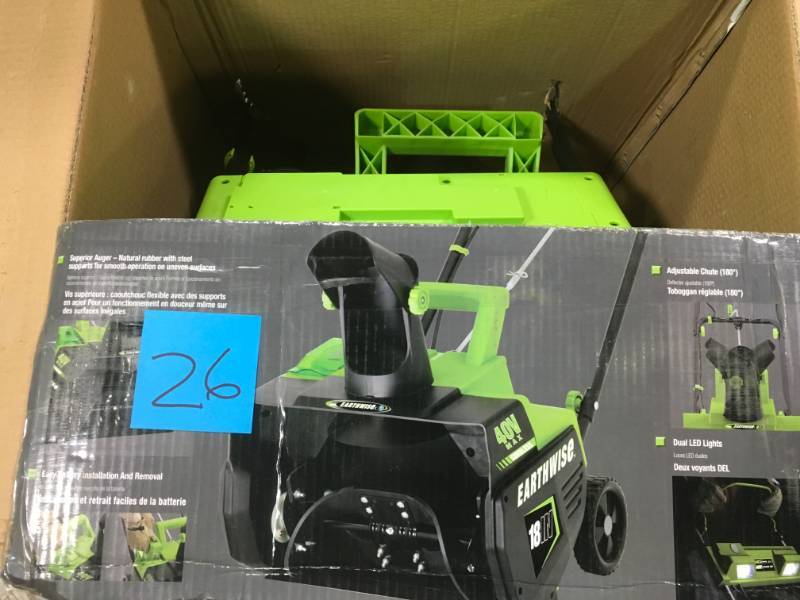 lot 26 image: Earthwise 18 in. 40-Volt 4 Ah Cordless Electric Snow Thrower open box in new condition
