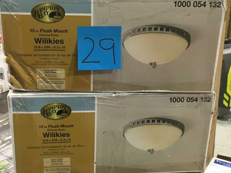 lot 29 image: Hampton Bay 13.6 in. 2-Light Polished Chrome Flushmount with Frosted Glass Shade LOT OF 2 new