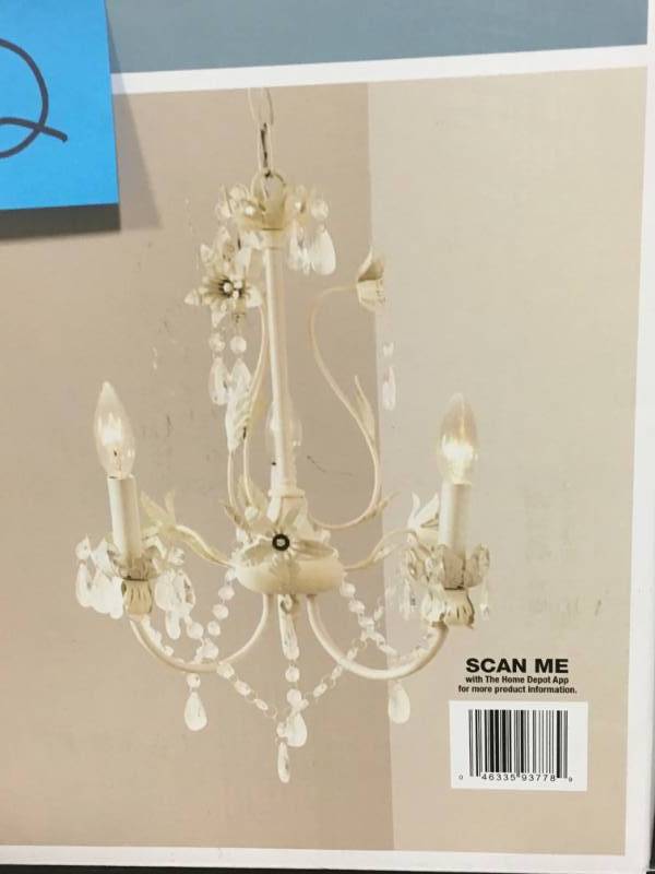 lot 32 image: Hampton Bay Kristin 3-Light Antique White Hanging Mini Chandelier open box in new condition