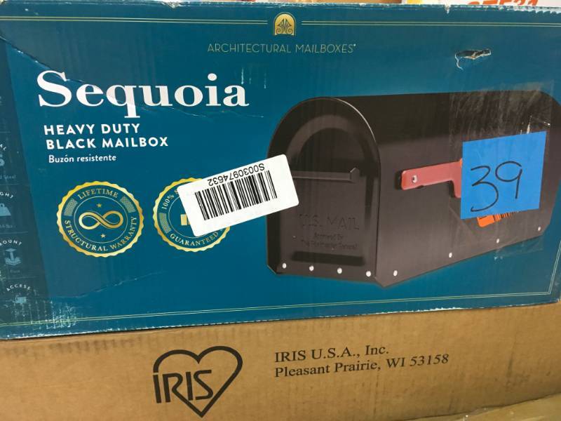 lot 39 image: Architectural Mailboxes Sequoia Black Heavy Duty Post Mount Mailboxopen box in new condition