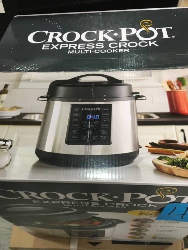 lot 41 image: Crock-Pot Express Programmable Multi-Cooker Stainless Steel open box in new condition