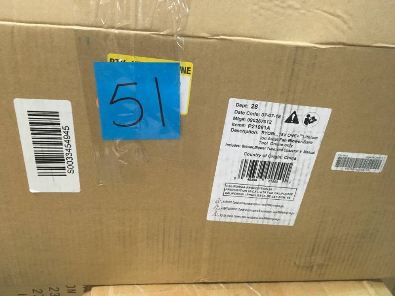 lot 51 image: Ryobi ONE 100 MPH 280 CFM 18-Volt Lithium-Ion Cordless Jet Fan Leaf Blower Battery and Charger Not Included open box in new condition