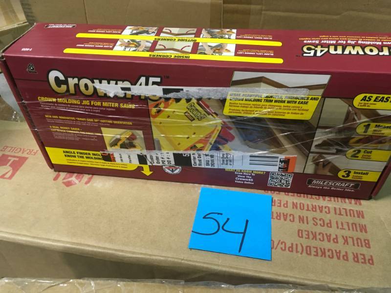 lot 54 image: Milescraft Crown45 Crown Molding Jig for Miter Saws open box in new condition