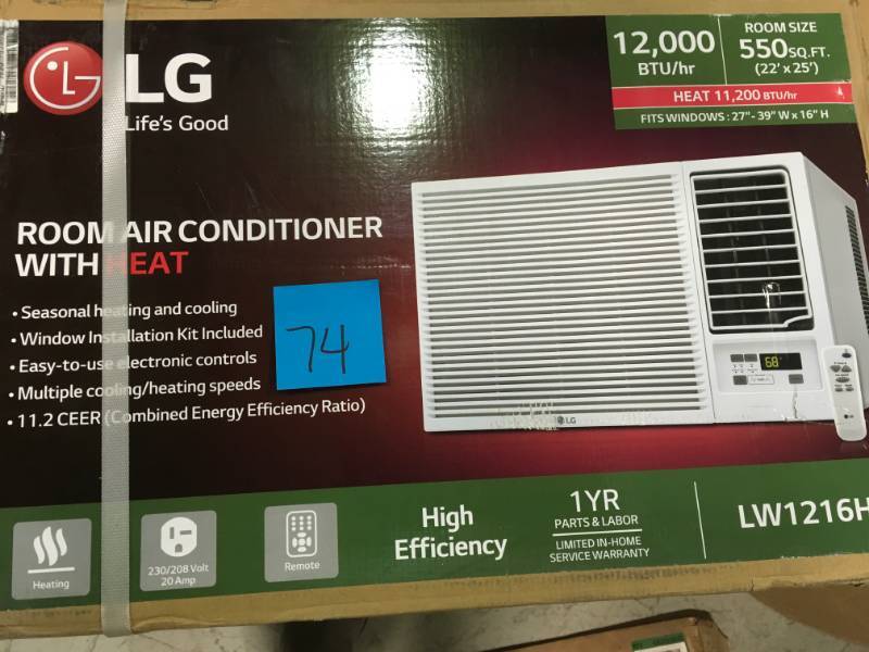 lot 74 image: LG Electronics 12,000 BTU 230-Volt Window Air Conditioner with Heat open box in new condition