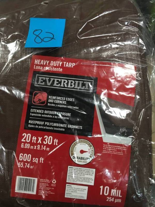 lot 82 image: Everbilt 20 ft. x 30 ft. BrownSilver Heavy Duty Tarp not used
