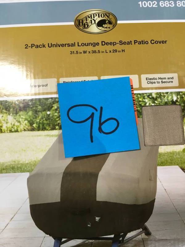 lot 96 image: Hampton Bay Patio Lounge Deep-Chair Cover (2-Pack) not used