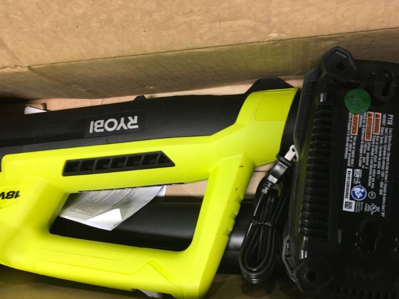 lot 99 image: Ryobi Reconditioned ONE 90 MPH 200 CFM 18-Volt Lithium-Ion Cordless Leaf Blower - 2.0 Ah Battery and Charger Included open box in new condition