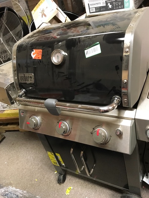lot 111 image: Weber Genesis II LX E-340 3-Burner Propane Gas Grill in Black  USED WHIT DAMAGE AND MISSING WHEELS
