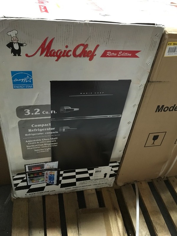 lot 106 image: Magic Chef Retro 3.2 Cu. Ft. 2 door Mini Refrigerator in Black NOT USED