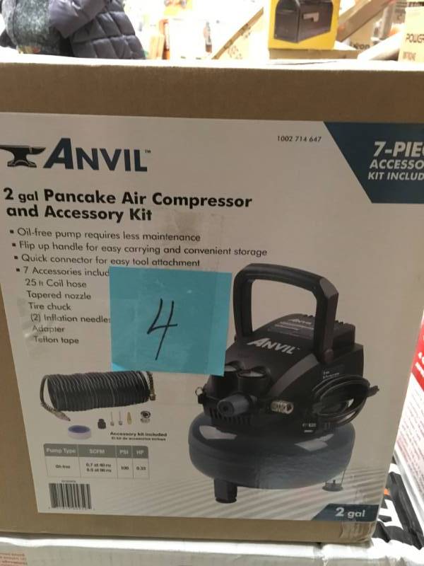 ANVIL 2G Pancake Air Compressor with 7-Piece Accessories Kit open box in new condition