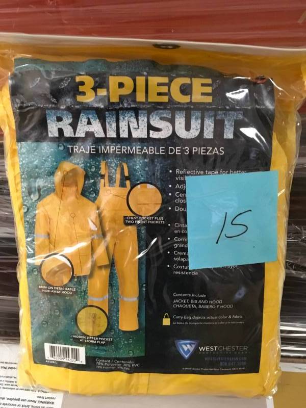West Chester Protective Gear Large Yellow 3-Piece PVC Polyester Rain Suit not used