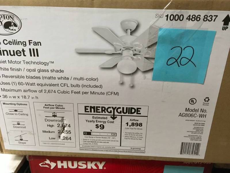 Hampton Bay Minuet III 36 in. Indoor White Ceiling Fan with Light Kit open box in new condition