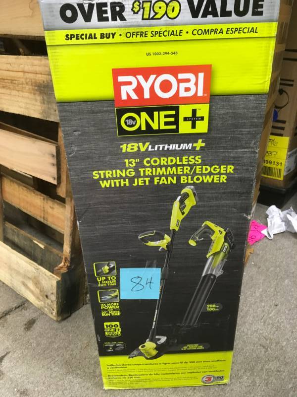 Ryobi ONE 18-Volt Lithium-Ion Cordless String Trimmer and Jet Fan Blower Combo Kit - 4.0 Ah Battery and Charger Included