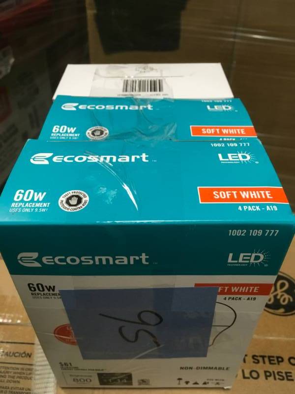 EcoSmart 60-Watt Equivalent A19 Non-Dimmable LED Light Bulb Soft White (4-Pack) LOT OF 3 not used