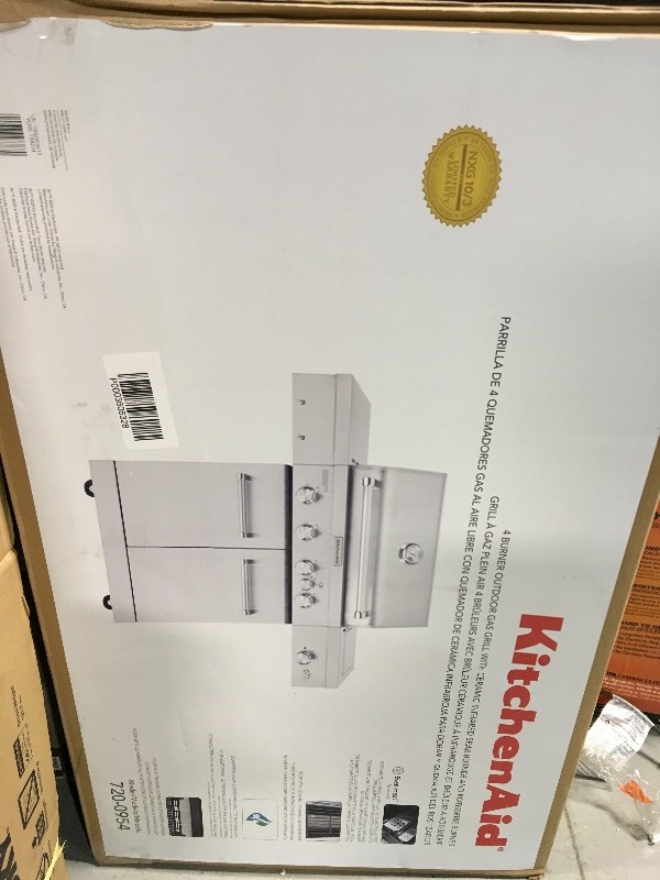 KitchenAid 4-Burner Propane Gas Grill in Stainless Steel with Ceramic Searing Side Burner and Rotisserie Burner